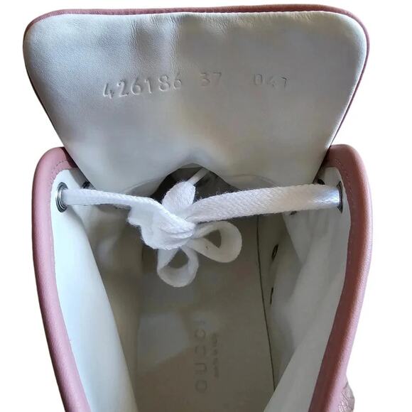 Gucci Rebel High Top GG Sneakers EU 37 US 7 Pink Monogram Canvas Lace Up Cap Toe - Picture 9 of 11